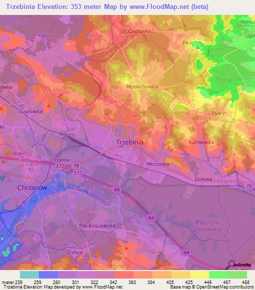 Trzebinia,Poland Elevation Map