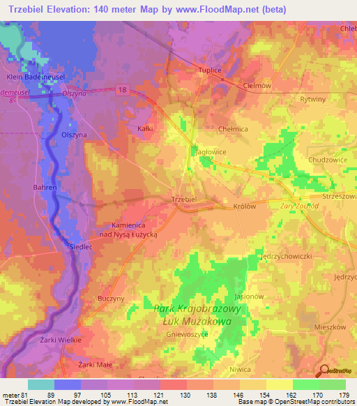 Trzebiel,Poland Elevation Map
