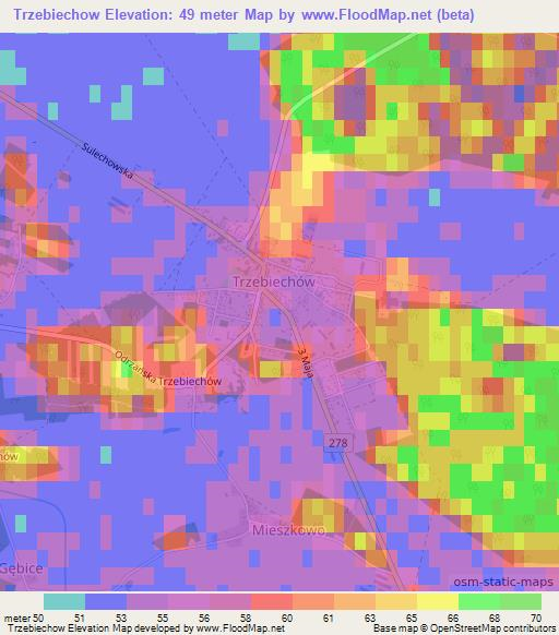 Trzebiechow,Poland Elevation Map