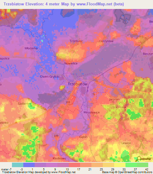 Trzebiatow,Poland Elevation Map