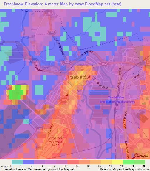 Trzebiatow,Poland Elevation Map