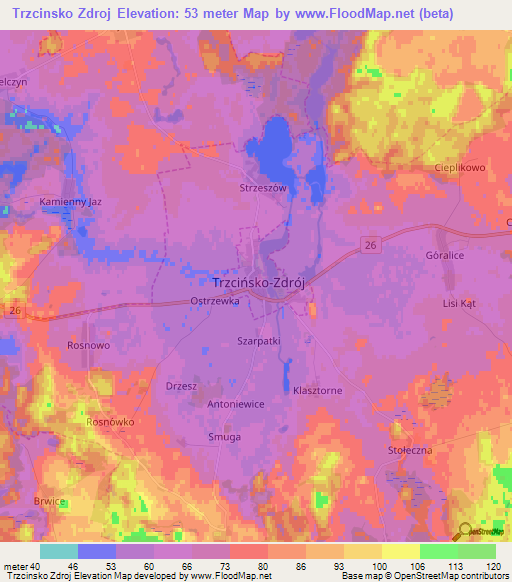 Trzcinsko Zdroj,Poland Elevation Map