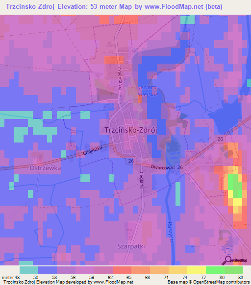 Trzcinsko Zdroj,Poland Elevation Map