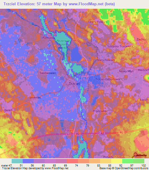 Trzciel,Poland Elevation Map