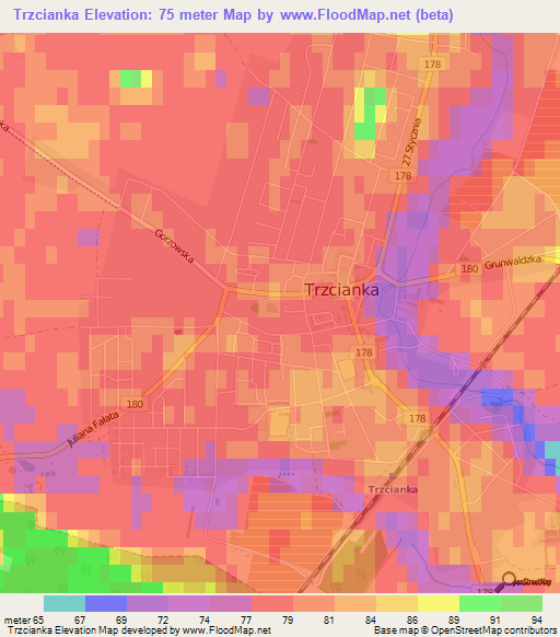 Trzcianka,Poland Elevation Map