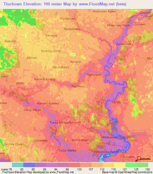 Tluchowo,Poland Elevation Map
