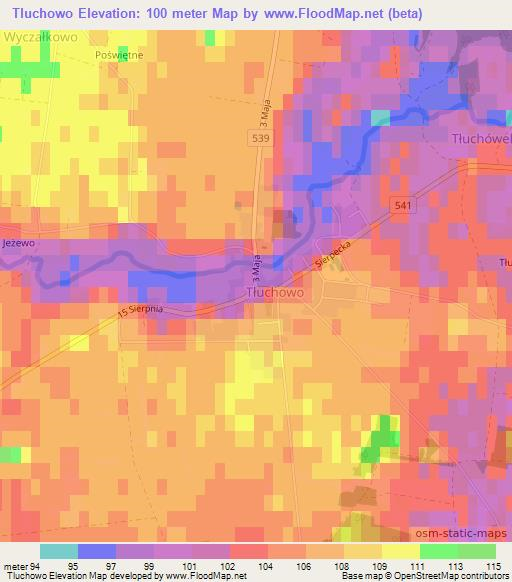 Tluchowo,Poland Elevation Map