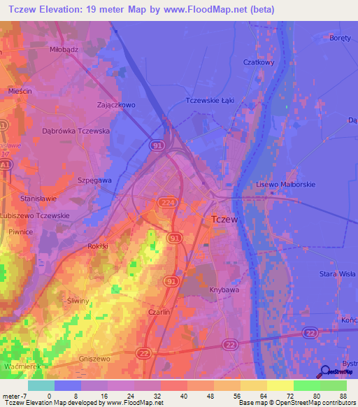 Tczew,Poland Elevation Map