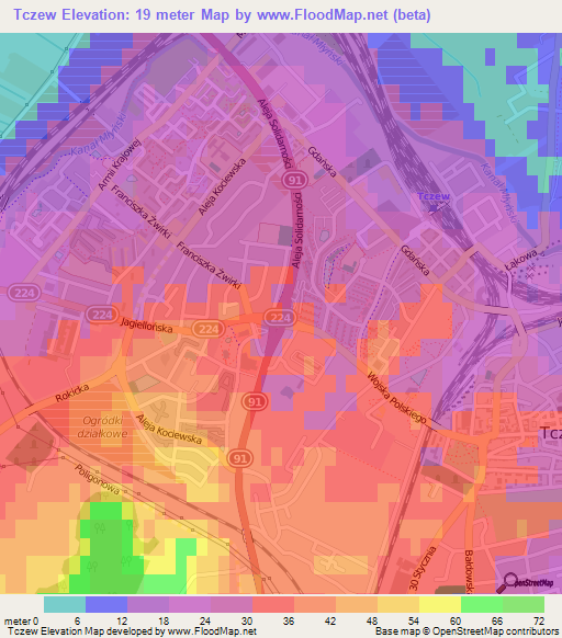 Tczew,Poland Elevation Map