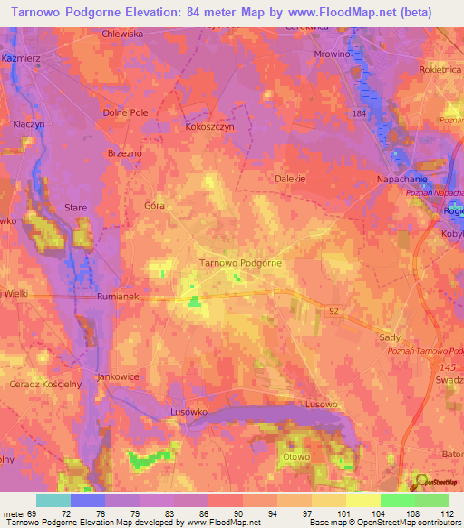 Tarnowo Podgorne,Poland Elevation Map
