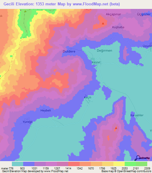 Gecili,Turkey Elevation Map