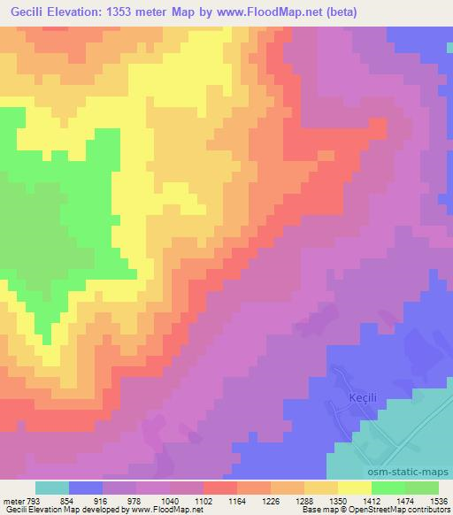 Gecili,Turkey Elevation Map