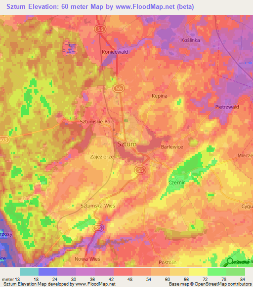 Sztum,Poland Elevation Map
