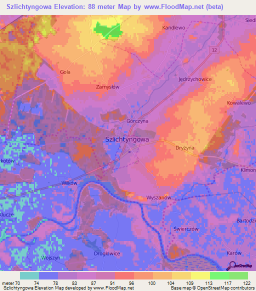 Szlichtyngowa,Poland Elevation Map