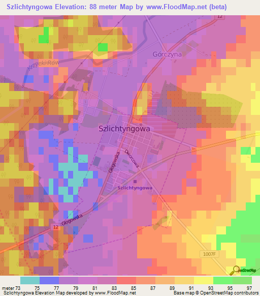 Szlichtyngowa,Poland Elevation Map