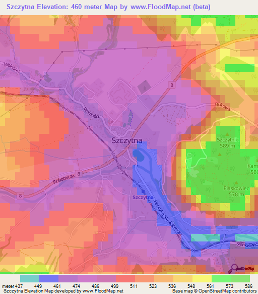 Szczytna,Poland Elevation Map