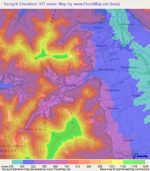Szczyrk,Poland Elevation Map