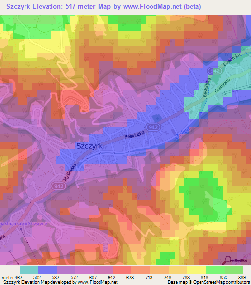 Szczyrk,Poland Elevation Map
