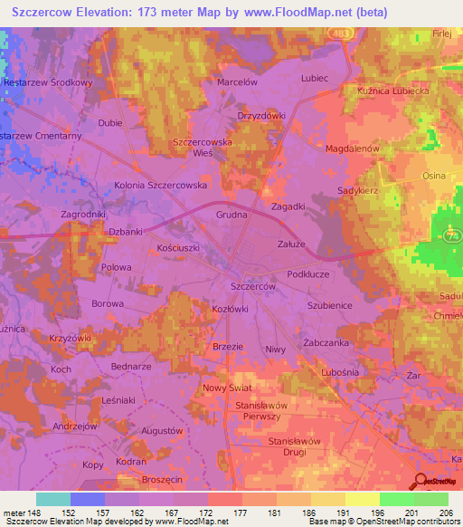 Szczercow,Poland Elevation Map