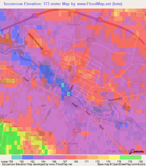 Szczercow,Poland Elevation Map