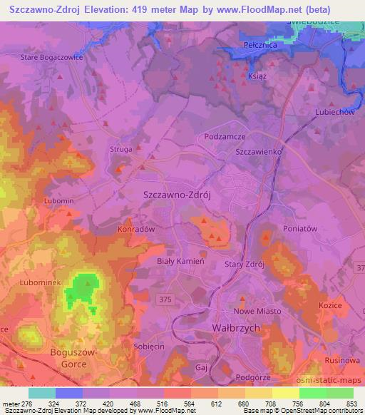 Szczawno-Zdroj,Poland Elevation Map