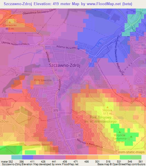 Szczawno-Zdroj,Poland Elevation Map