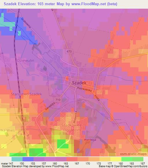 Szadek,Poland Elevation Map