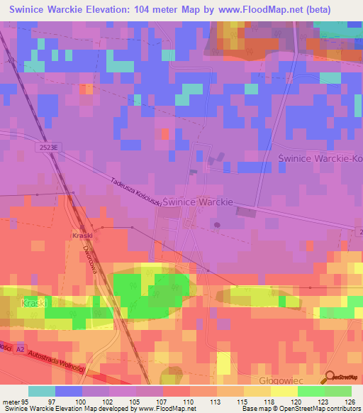Swinice Warckie,Poland Elevation Map