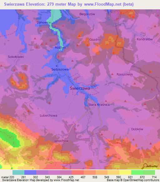 Swierzawa,Poland Elevation Map