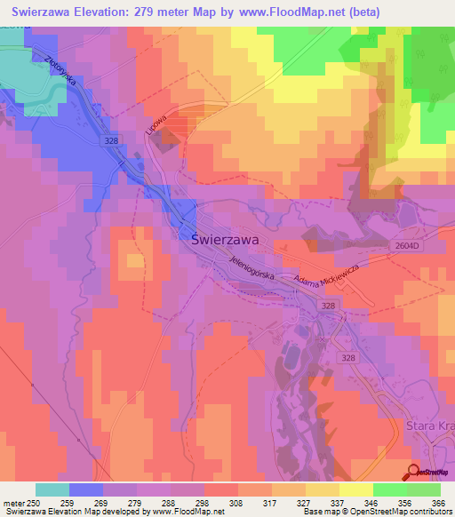 Swierzawa,Poland Elevation Map