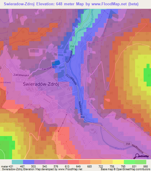 Swieradow-Zdroj,Poland Elevation Map