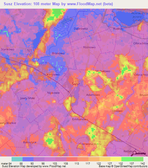 Susz,Poland Elevation Map