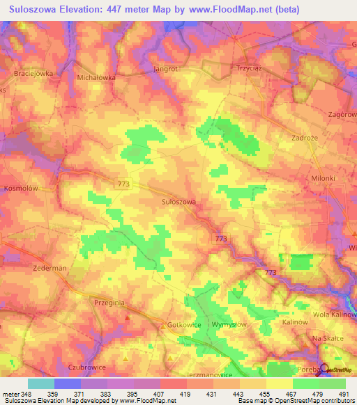 Suloszowa,Poland Elevation Map