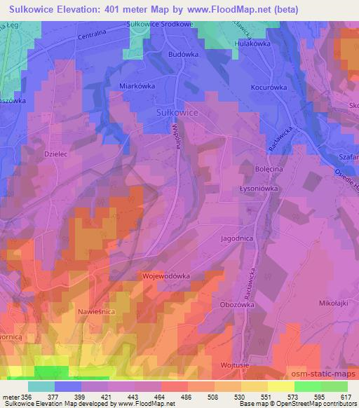 Sulkowice,Poland Elevation Map