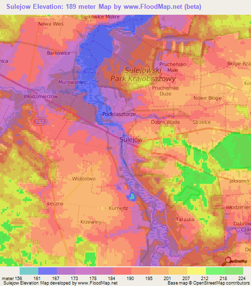 Sulejow,Poland Elevation Map