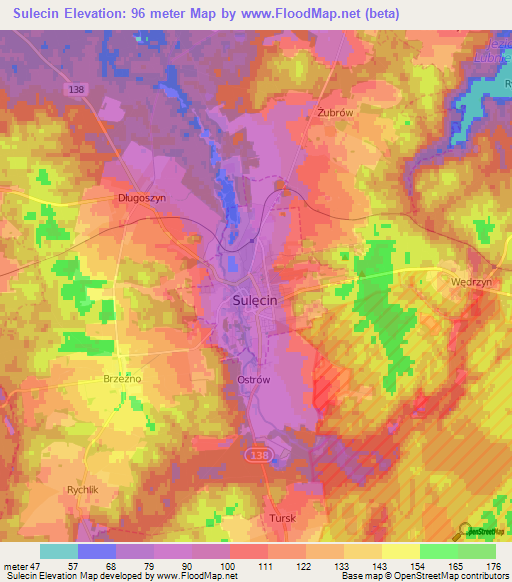 Sulecin,Poland Elevation Map