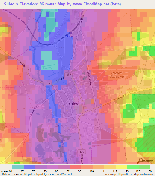 Sulecin,Poland Elevation Map