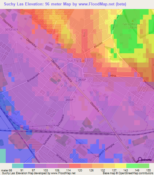 Suchy Las,Poland Elevation Map