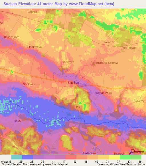 Suchan,Poland Elevation Map