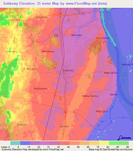 Subkowy,Poland Elevation Map
