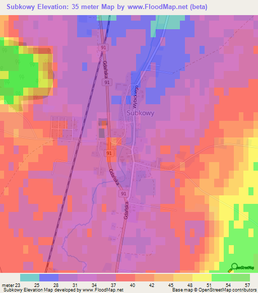 Subkowy,Poland Elevation Map