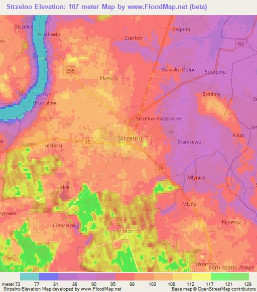 Strzelno,Poland Elevation Map
