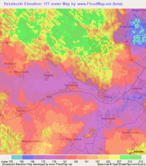 Strzeleczki,Poland Elevation Map