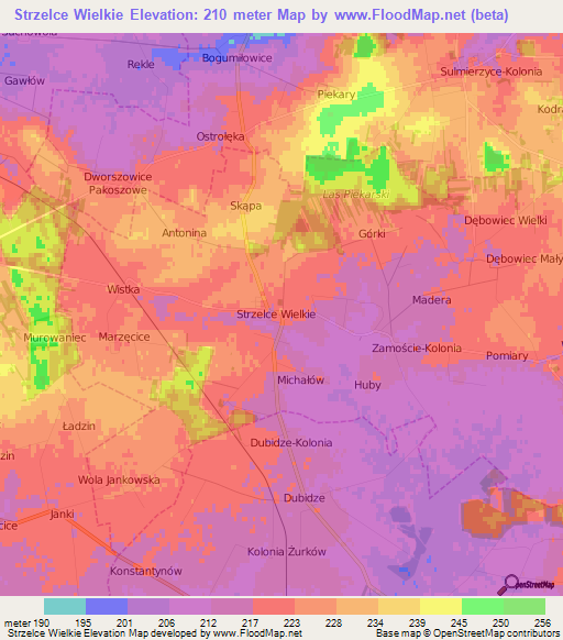 Strzelce Wielkie,Poland Elevation Map