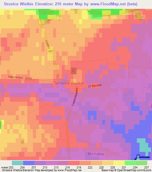 Strzelce Wielkie,Poland Elevation Map