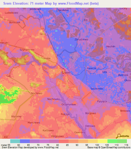 Srem,Poland Elevation Map
