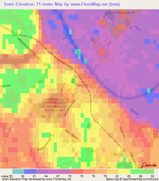Srem,Poland Elevation Map