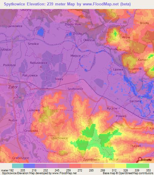 Spytkowice,Poland Elevation Map