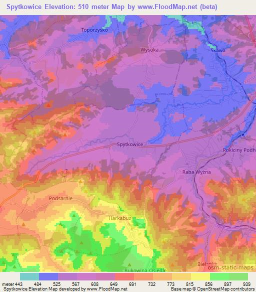 Spytkowice,Poland Elevation Map