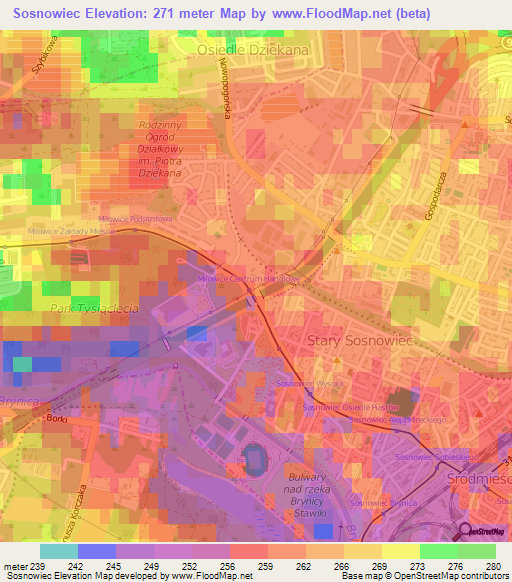 Sosnowiec,Poland Elevation Map